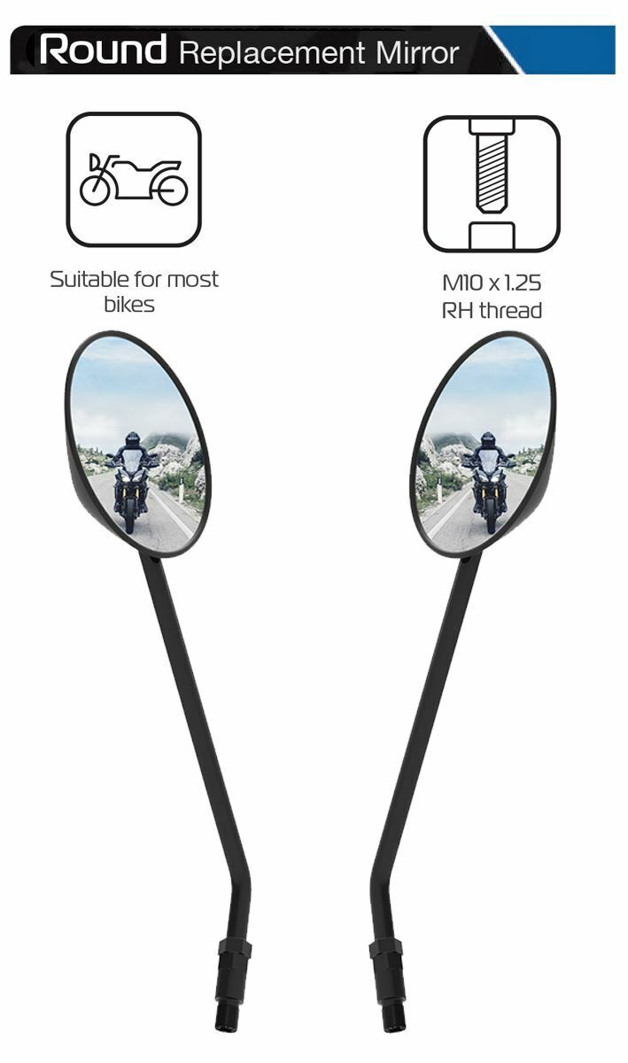 Stomp 110 Round Motorcycle Rear View Mirror Glass Left and Right Side Pair  10mm