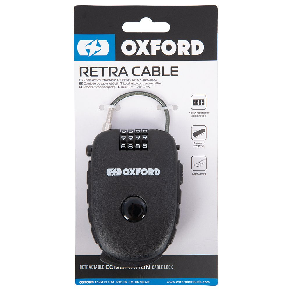 Oxford LK100 Retra Cable Motorcycle Motorbike Helmet Lid Lock Black 62 cm