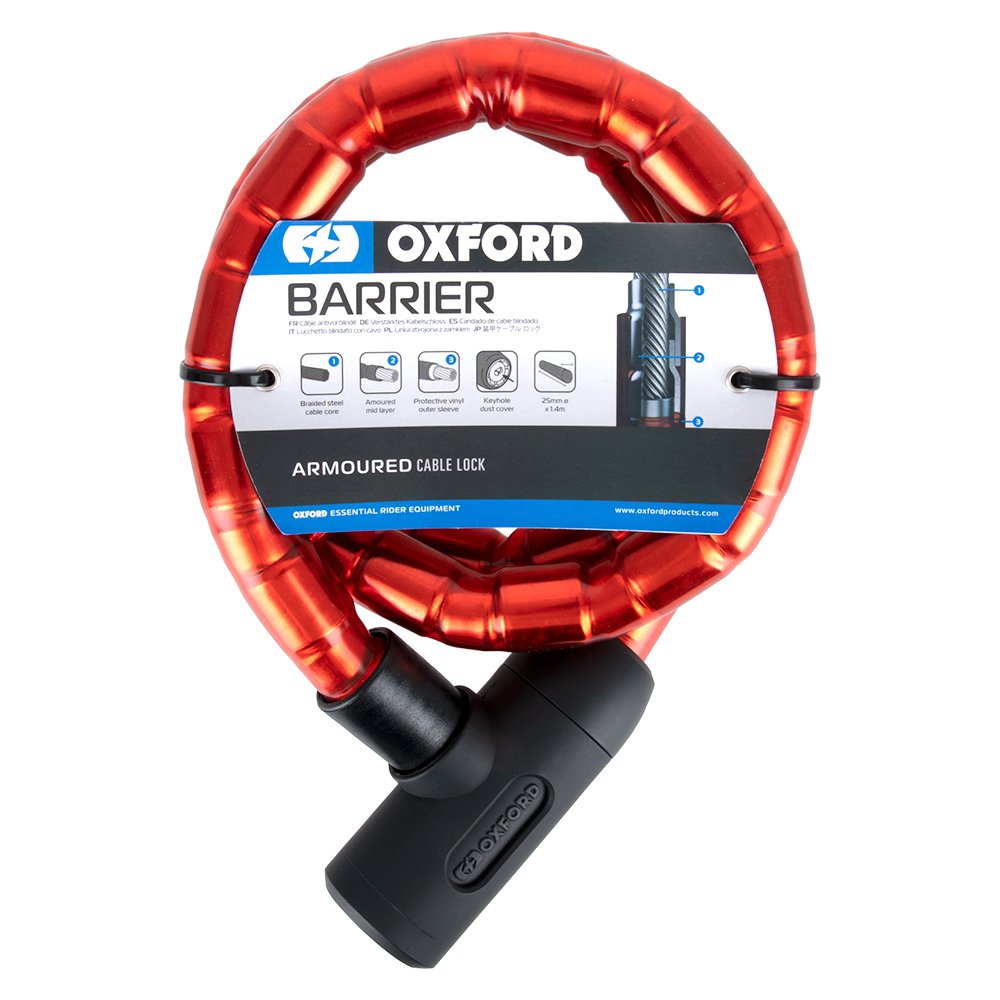 Oxford LK137 Barrier Armored Motorcycle Security Cable Lock 1.4M X 25MM Red