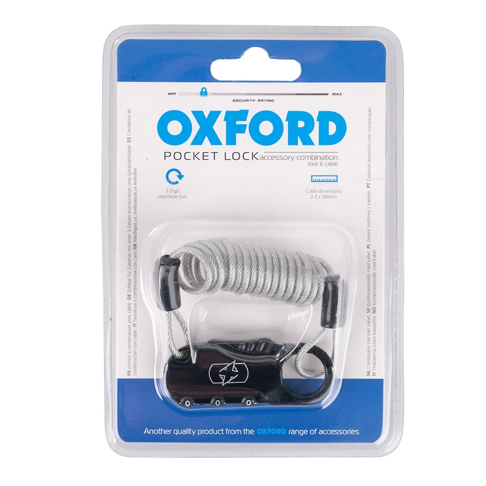 Oxford LK391 Motorcycle Pocket Cable Lock 2.2 x 0.9mm Black Silver