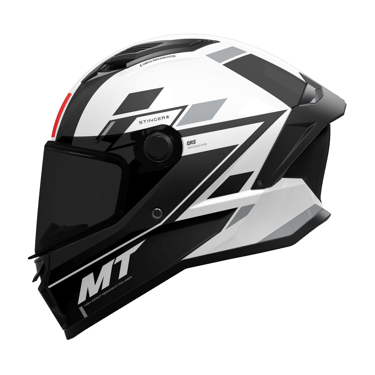 MT Stinger 2 Zivze A2 Gloss Black White Motorcycle Helmet