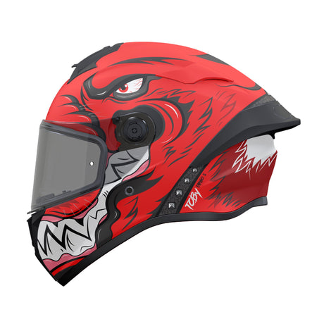 MT Targo S Toby C5 Matt Red Motorcycle Helmet Teeth Scary Bird Eyes