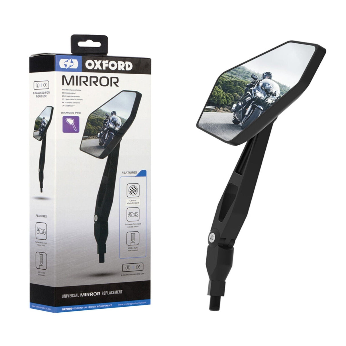 Nippi Sport 125 Oxford Universal Diamond Pro Motorcycle Motorbike Rear View Mirror Glass Right or Left Side 10mm OX154